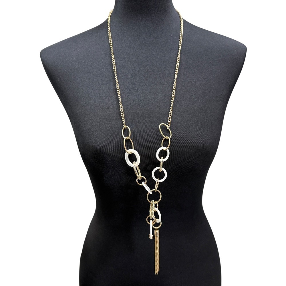 Avenue Gold Tone Mixed Link Y Tassel Pendant and Necklace Fashion Jewelry 21 in
